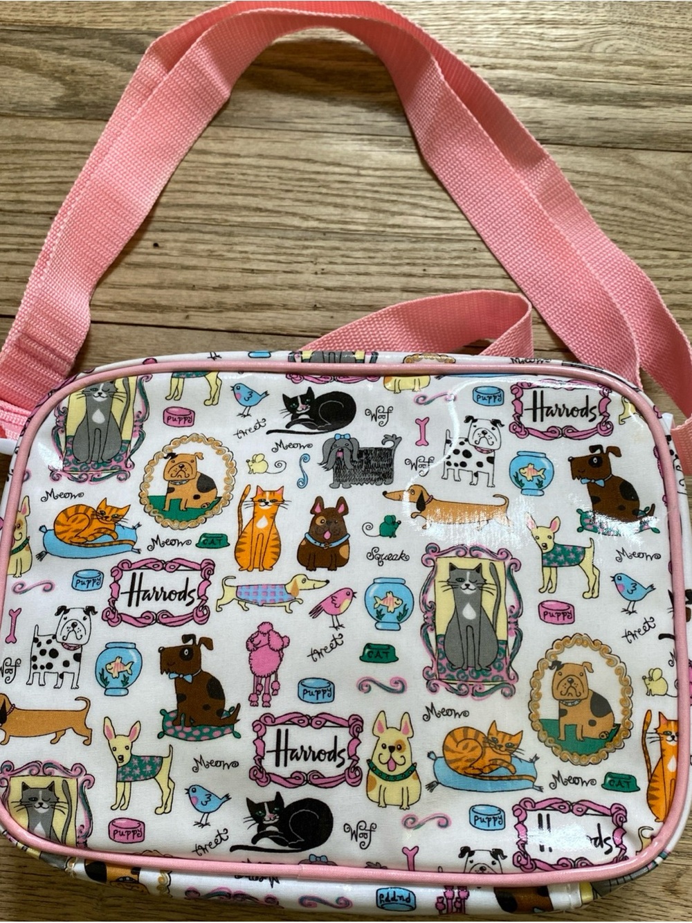 Harrods Pink-Strap Multicolor Pet Print Insulated Lunch Bag